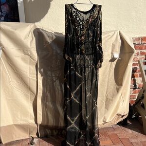 Calypso St. Barth Black and Gold Long Sleeve Vintage Style Dress